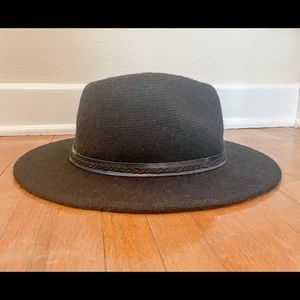 Black - Trim Fedora with Black Leather accents